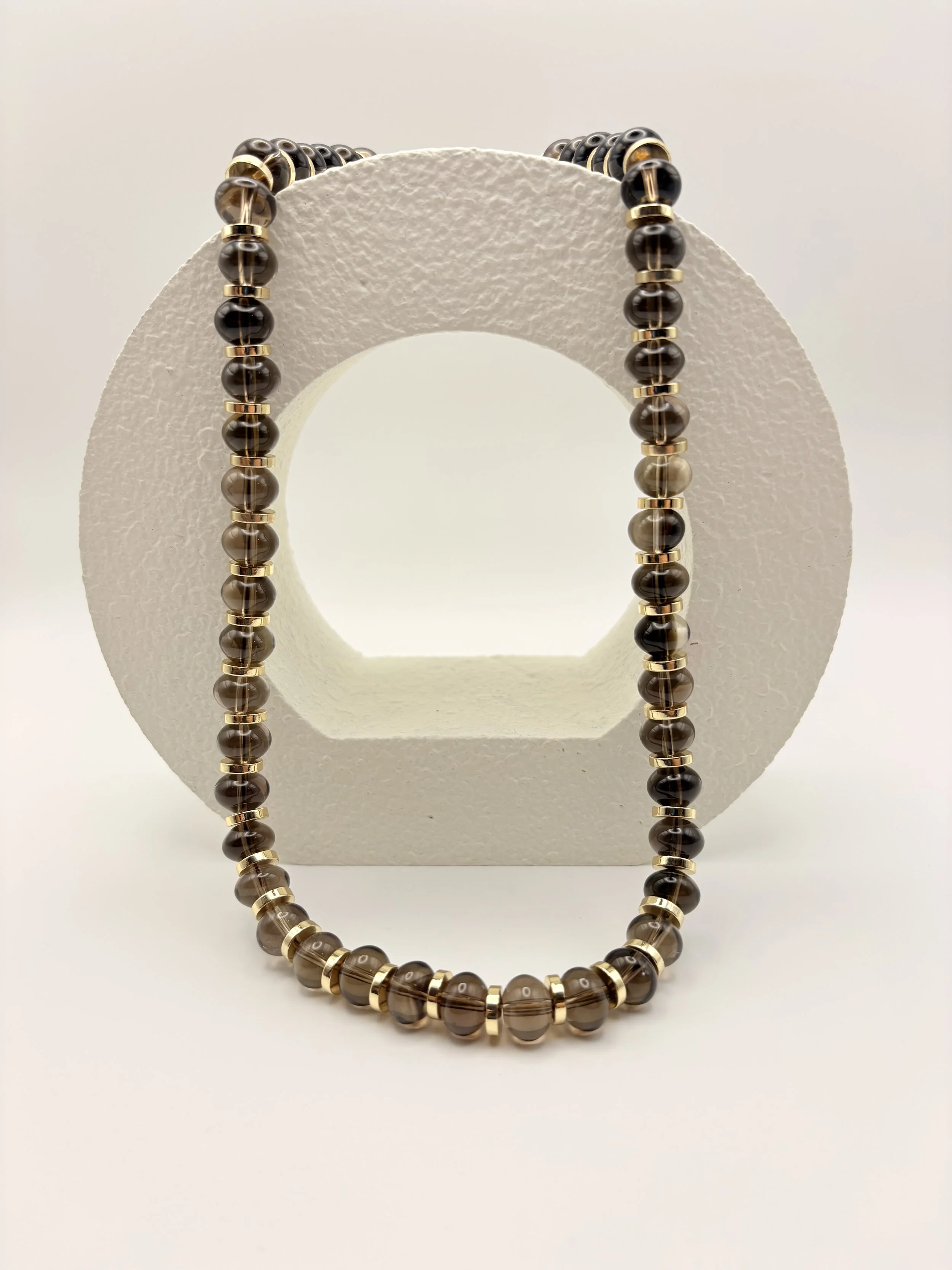 Smoky Quartz Gemstone Necklace with Gold Plated Accents