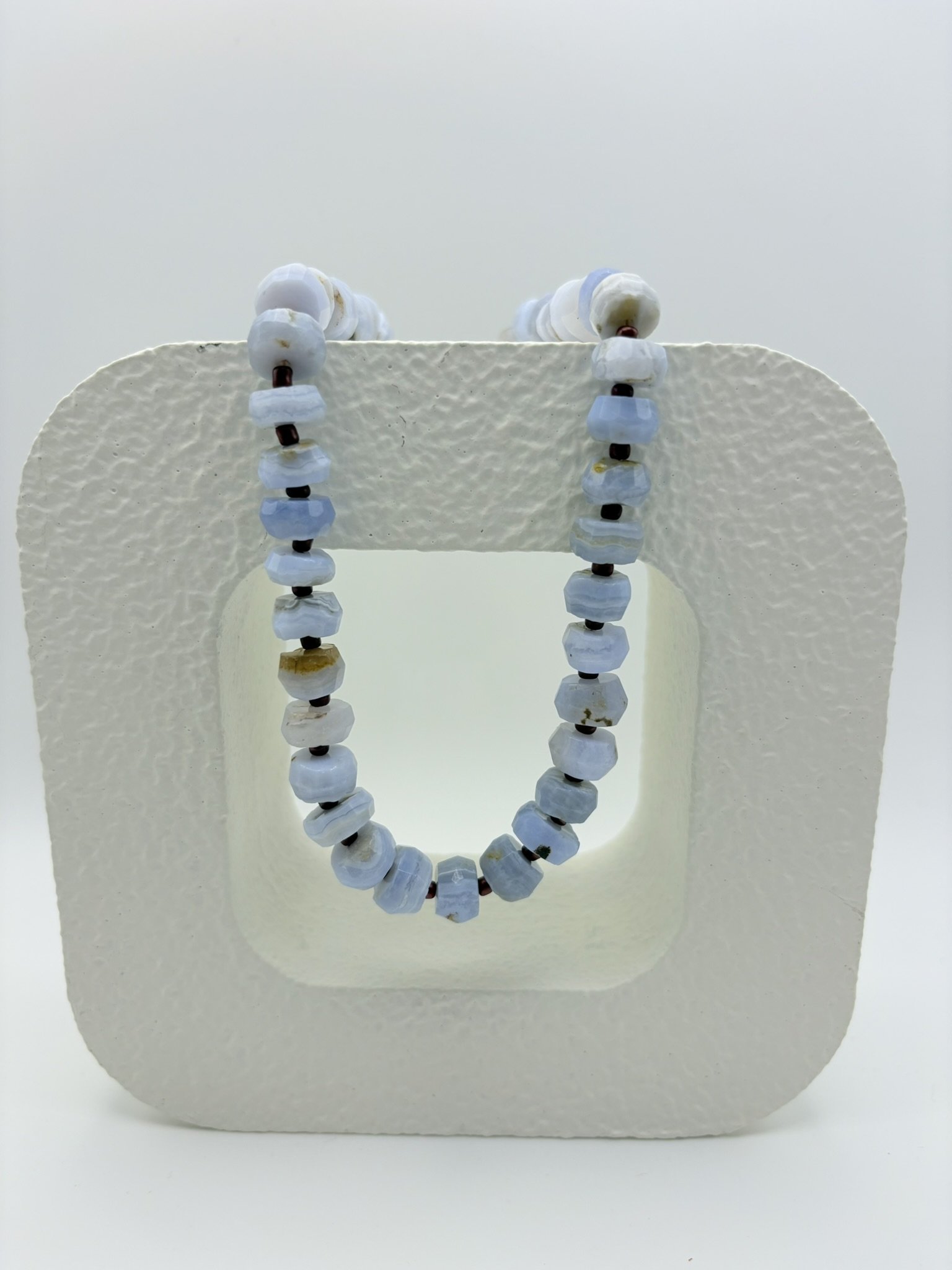 Blue Lace Agate Natural Gemstone Necklace with Gold Plated Accents