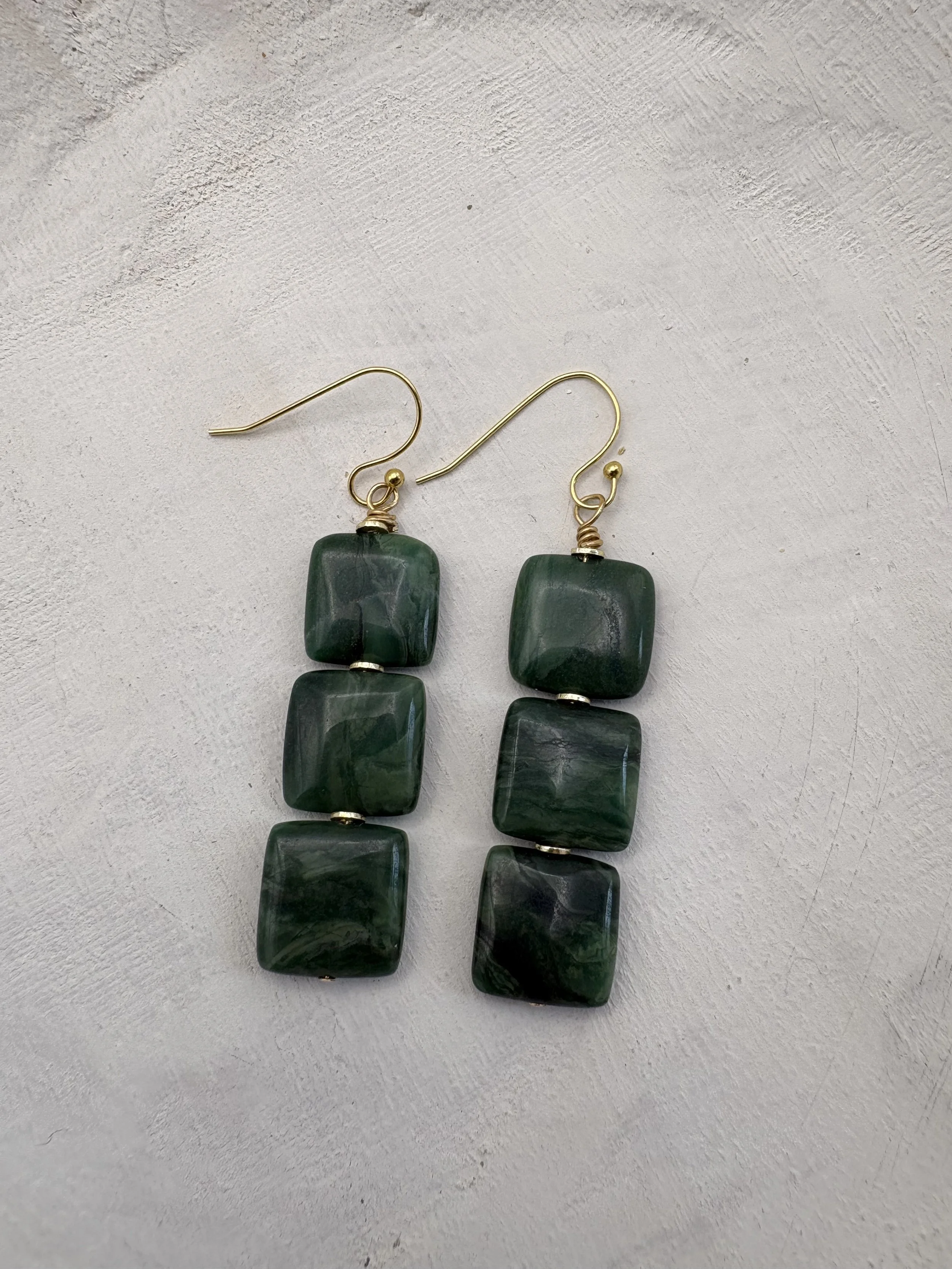 Green Quartz Square Drop Earrings