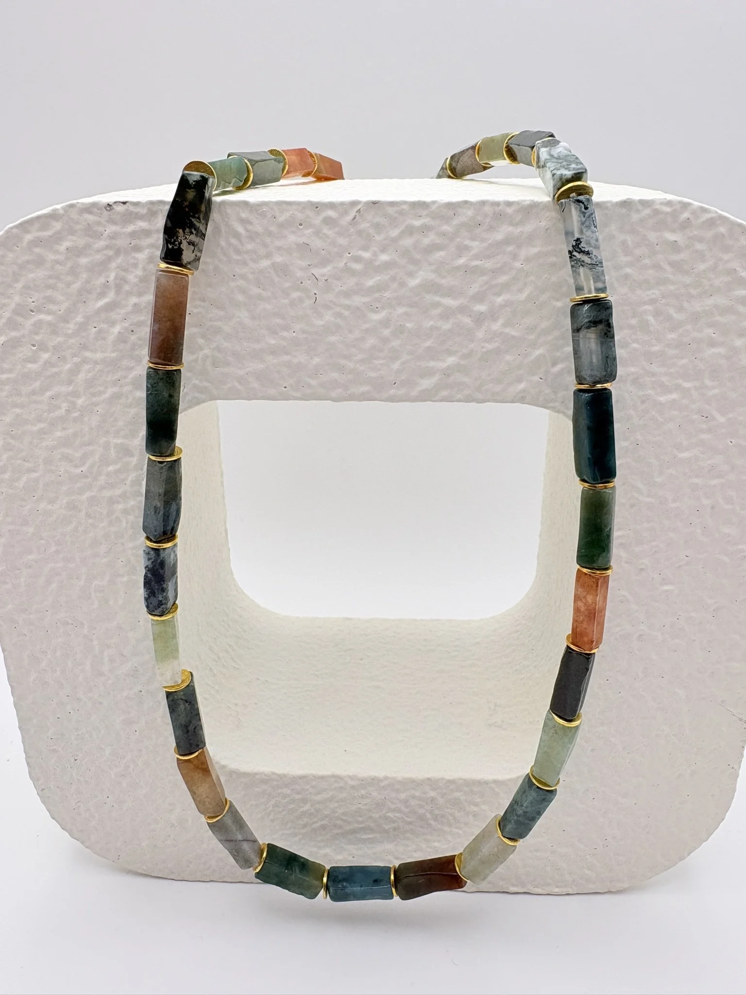 Indian Agate Tube Bead Stacking Necklace