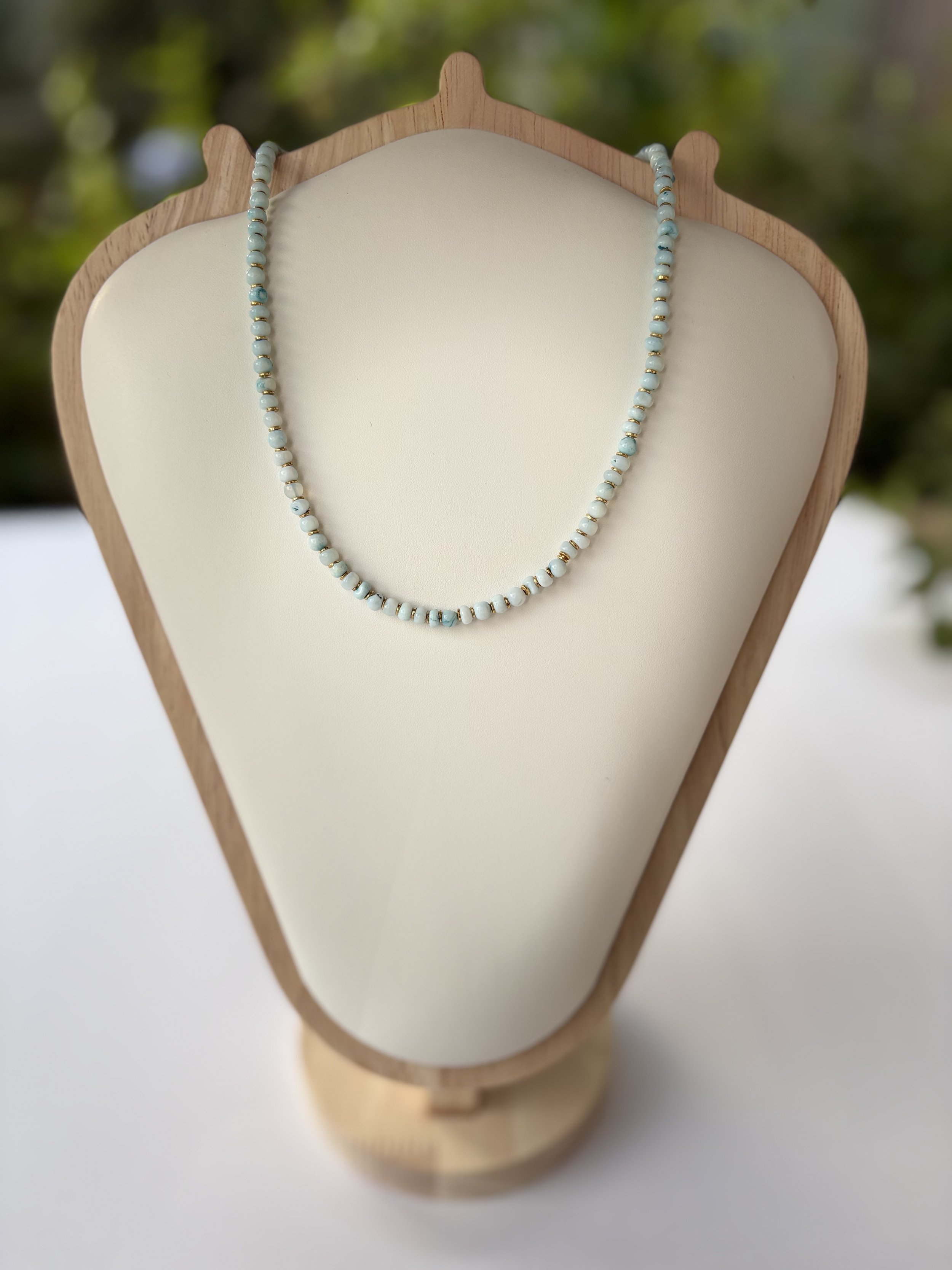 Opal Dainty Stacking Necklace with gold plated spacing beads