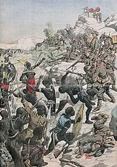 Painting depicting Herero rebellion against German rule in 1904. Artist Unknown