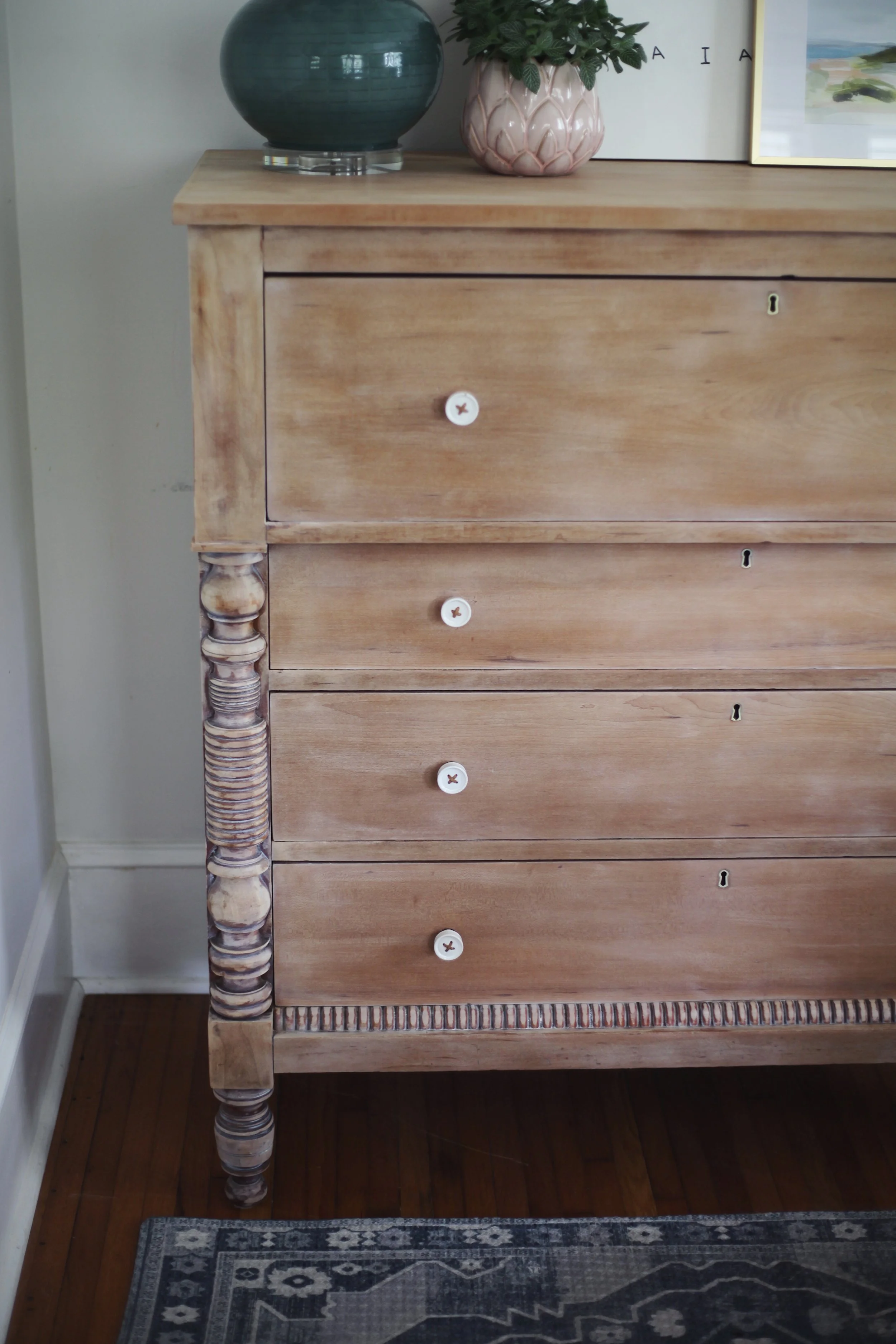 dresser makeover: whitewashed weathered look