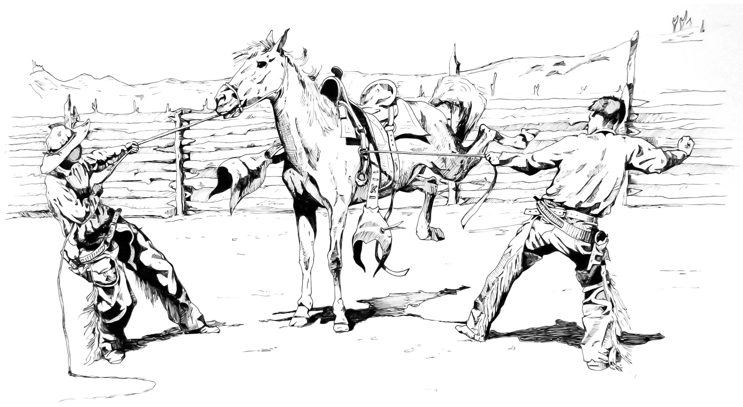 F. Remmington study, ink on paper, 20"x15"