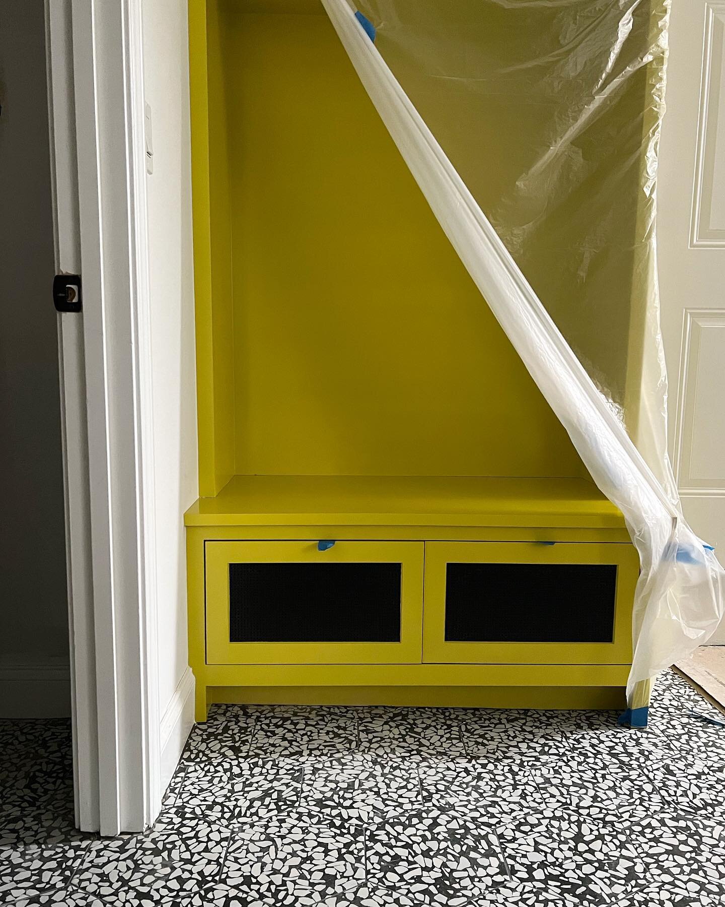 Job site check in and here&rsquo;s some mudroom fun on #tiletuesday Chartreuse on black and white terrazzo, now that&rsquo;s 🔥
@nina_seed_interiors 
#ilovemyclients 
.
.
.
.
#interiors #interiordesign #design #decor #renovation #bostondesign #neweng