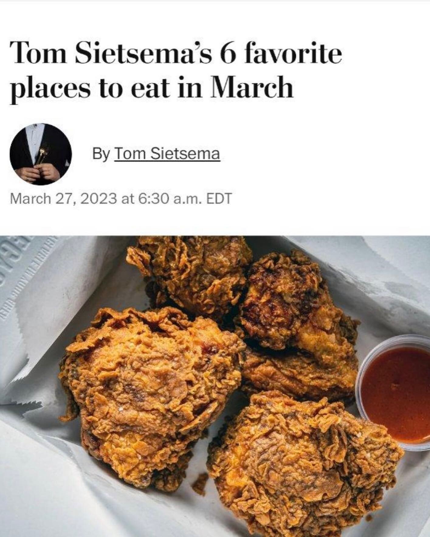 Thank You !! to @tomsietsema for including us in your &ldquo;6 favorite places to eat in March&rdquo; column! [link in bio] 

But there are only 4 service days left in March, so HURRY!!

Just kidding. It&rsquo;ll be fine if you reserve for April. We&