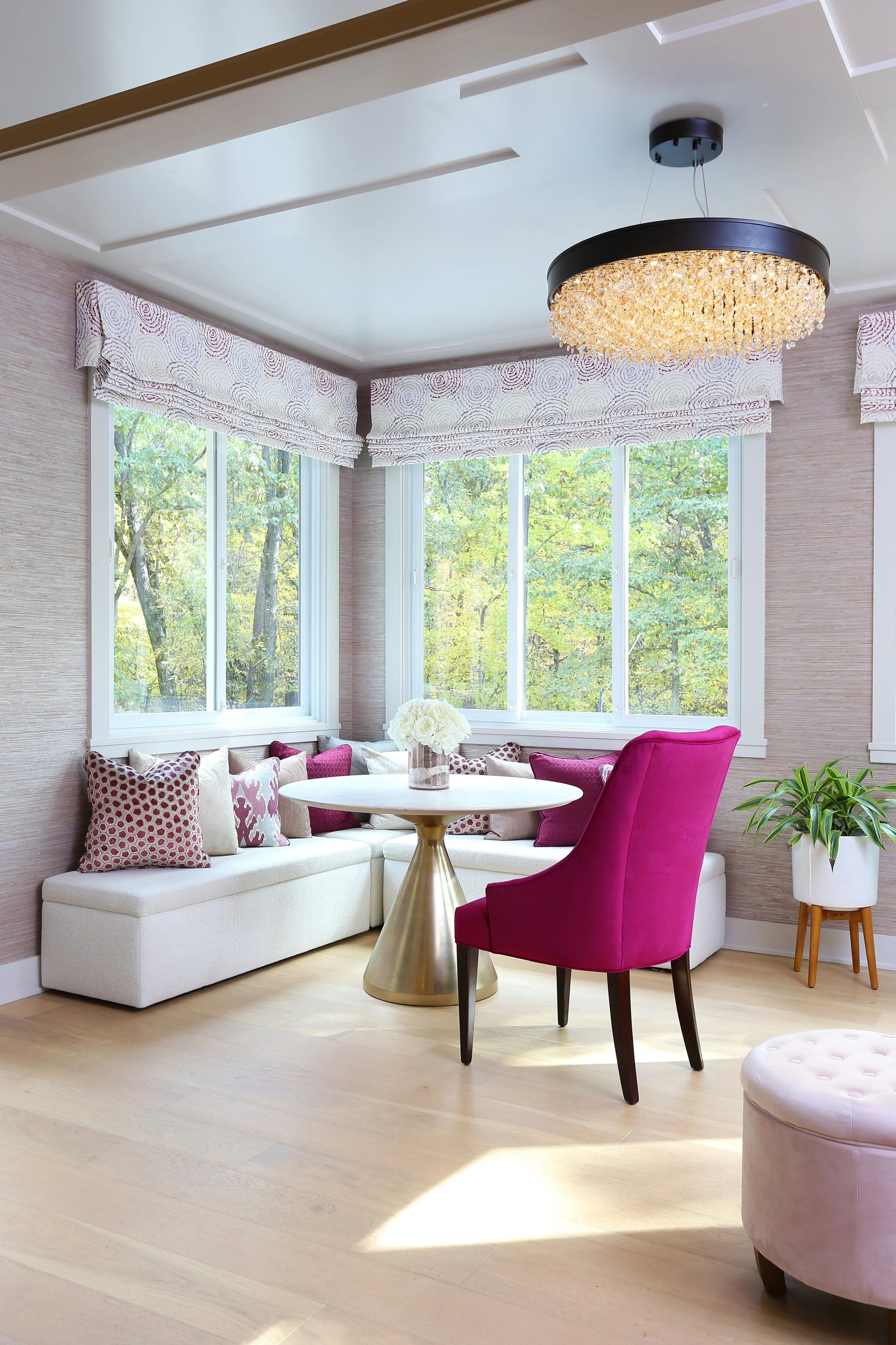 The perfect place for contemplative writing, morning coffee or a crisp glass of chardonnay. Table by West Elm with a custom chair from The Charles Stewart Company.