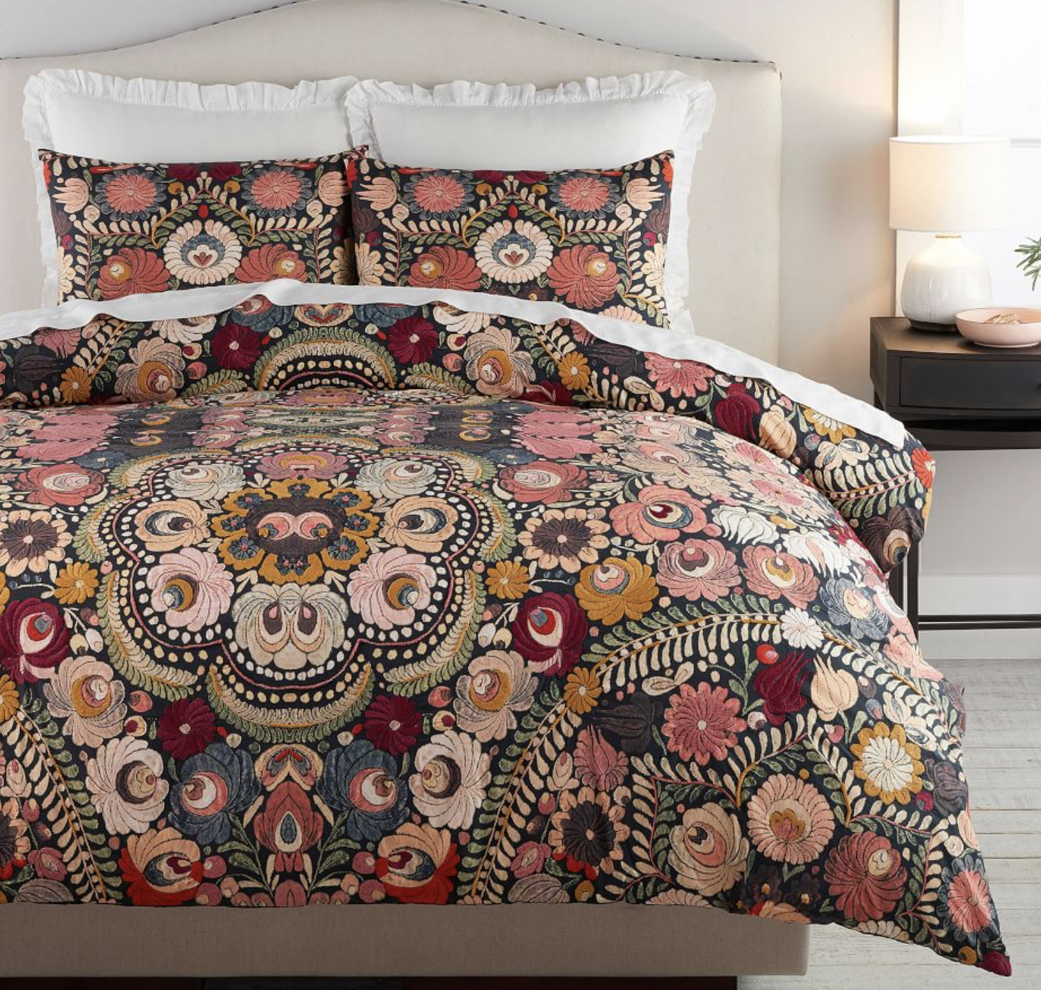 Helena Embroidered Floral Percale Duvet Cover