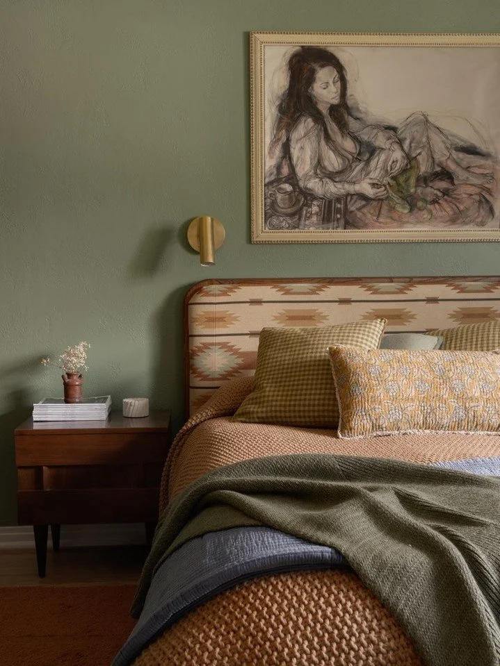 Not every bedroom wants to be bright and airy. Some prefer a little mystery.

For the primary suite at Mesa House, we leaned into richer tones, layered textures, and a moodier palette that feels equal parts grounded and inviting. Wrapped in Benjamin 