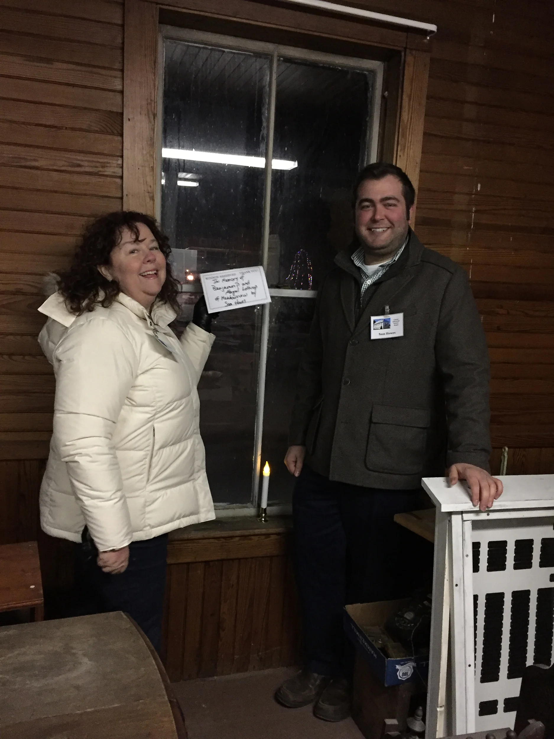 Canton Historical Society Board Vice President Sam Howes chose one of the windows in the Archives/Museum area for his memorial to his family. 