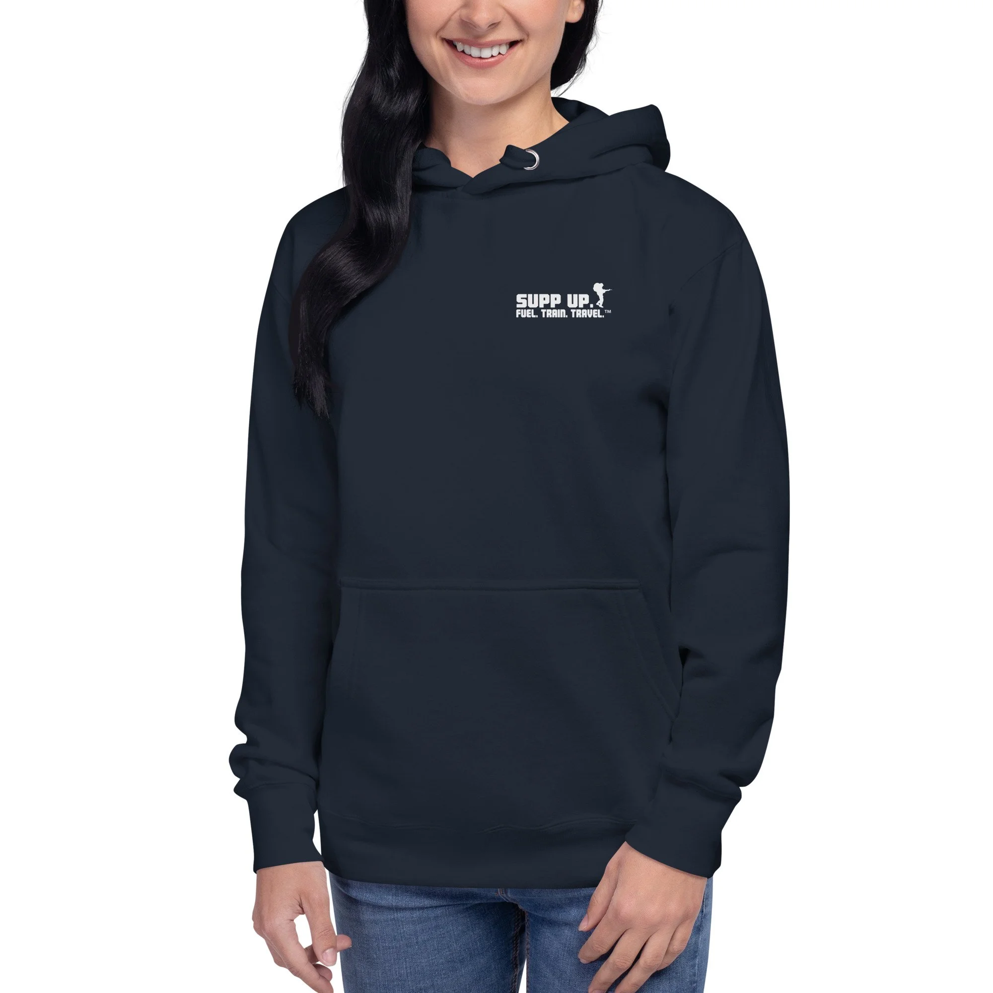 SUPP UP. Unisex Women's Workout Hoodie Navy