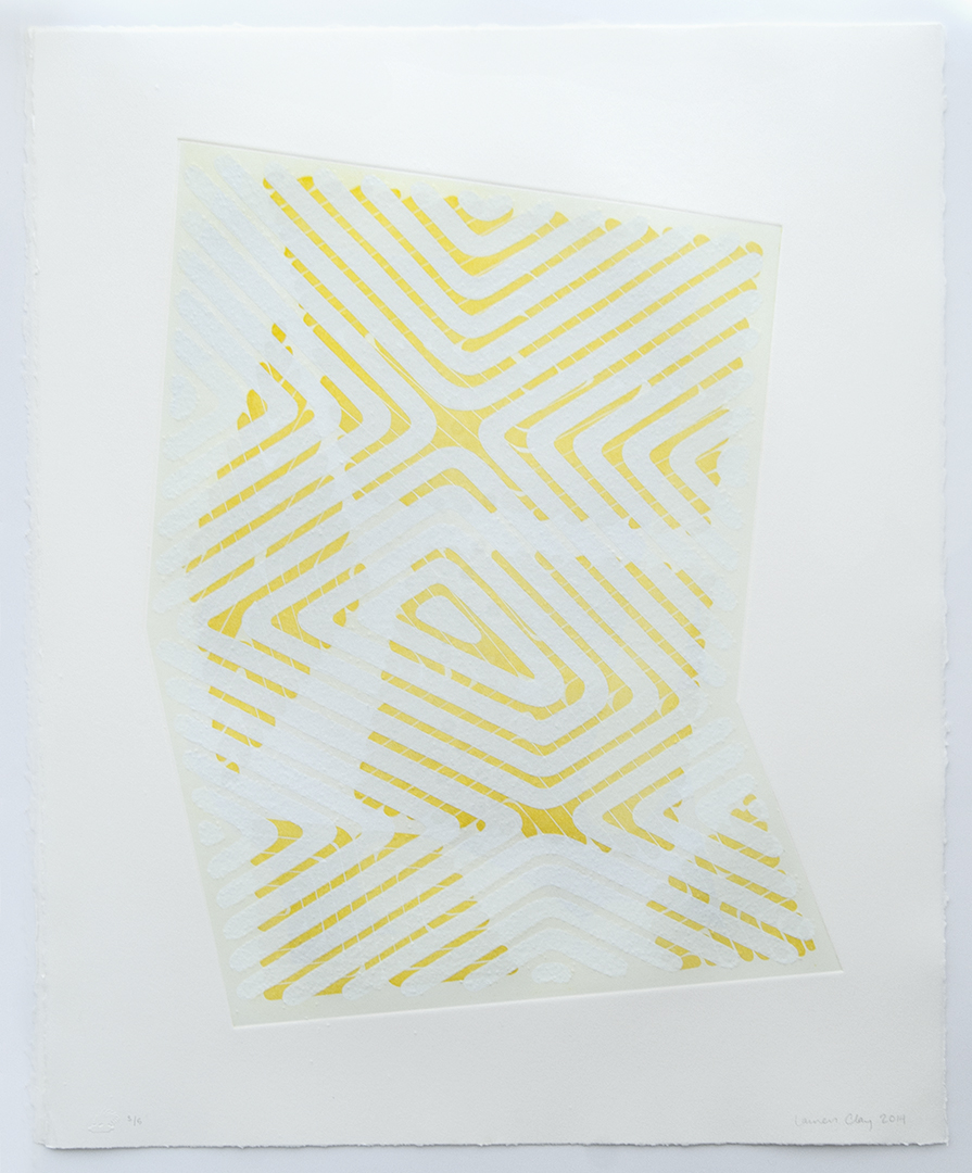   Overlapping Stellas II,  2014 Edition of 5 Aquatint with screen-print and embossment 27 x 22.5 inches  Printed by Anderson Ranch, Aspen CO 