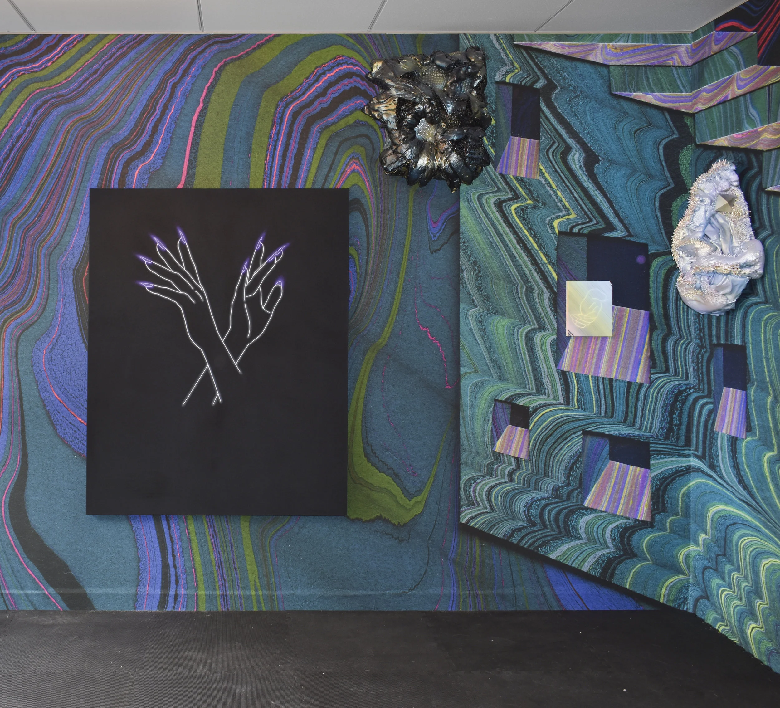   Baba Yaga , 2018  Belladona, 2018 Group exhibition with paintings by Aliza Morrell, sculptures by Calli Moore, and Roxanne Jackson.Exhibition design and wallpaper by Lauren Clay  Curated by Calli Moore 