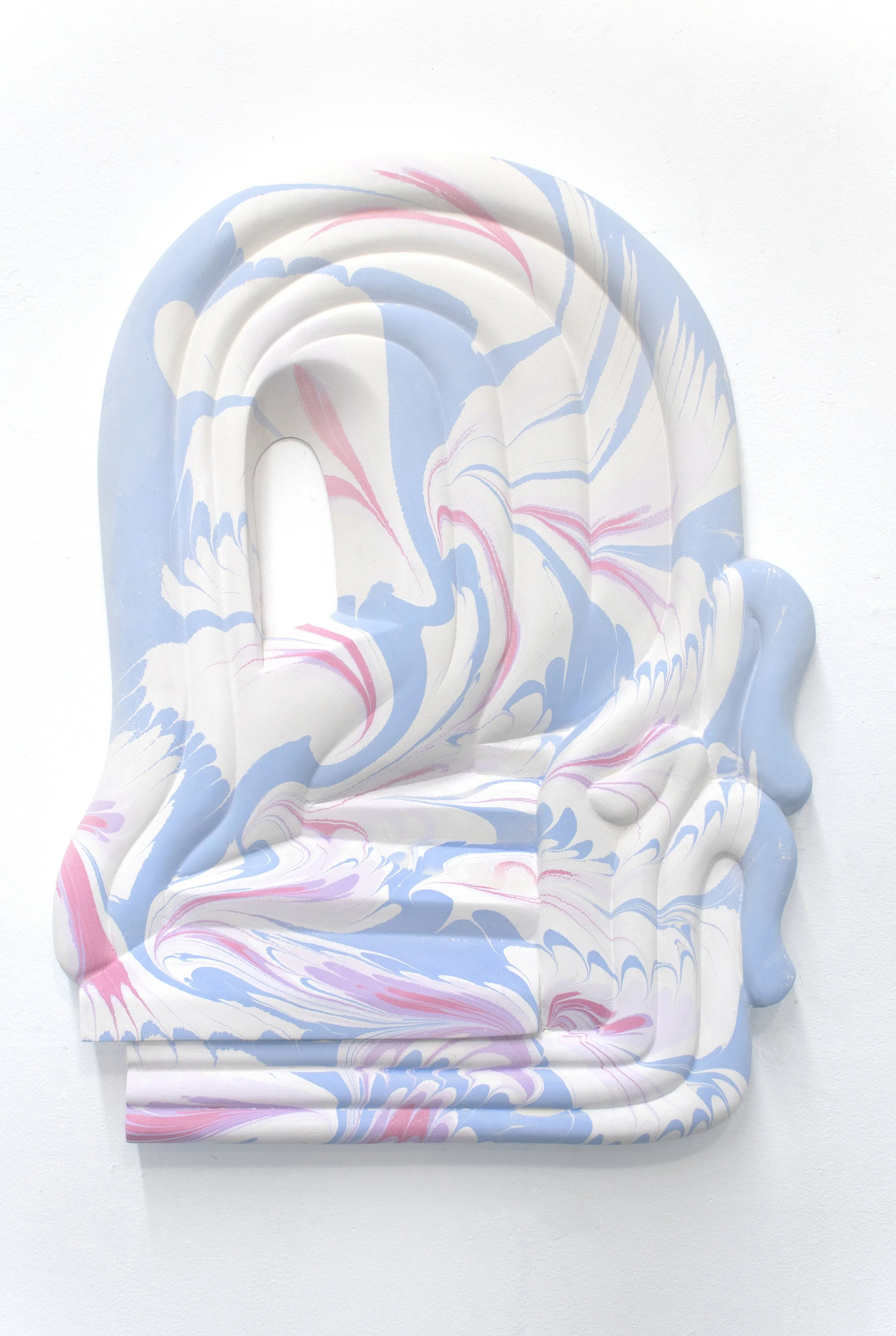   Rippled Stair , 2023  Marbled acrylic on cast hydrocal  23 x 17.25 x 1.5 inches  Unique edition of 4  Cris Worley Fine Arts, Dallas 