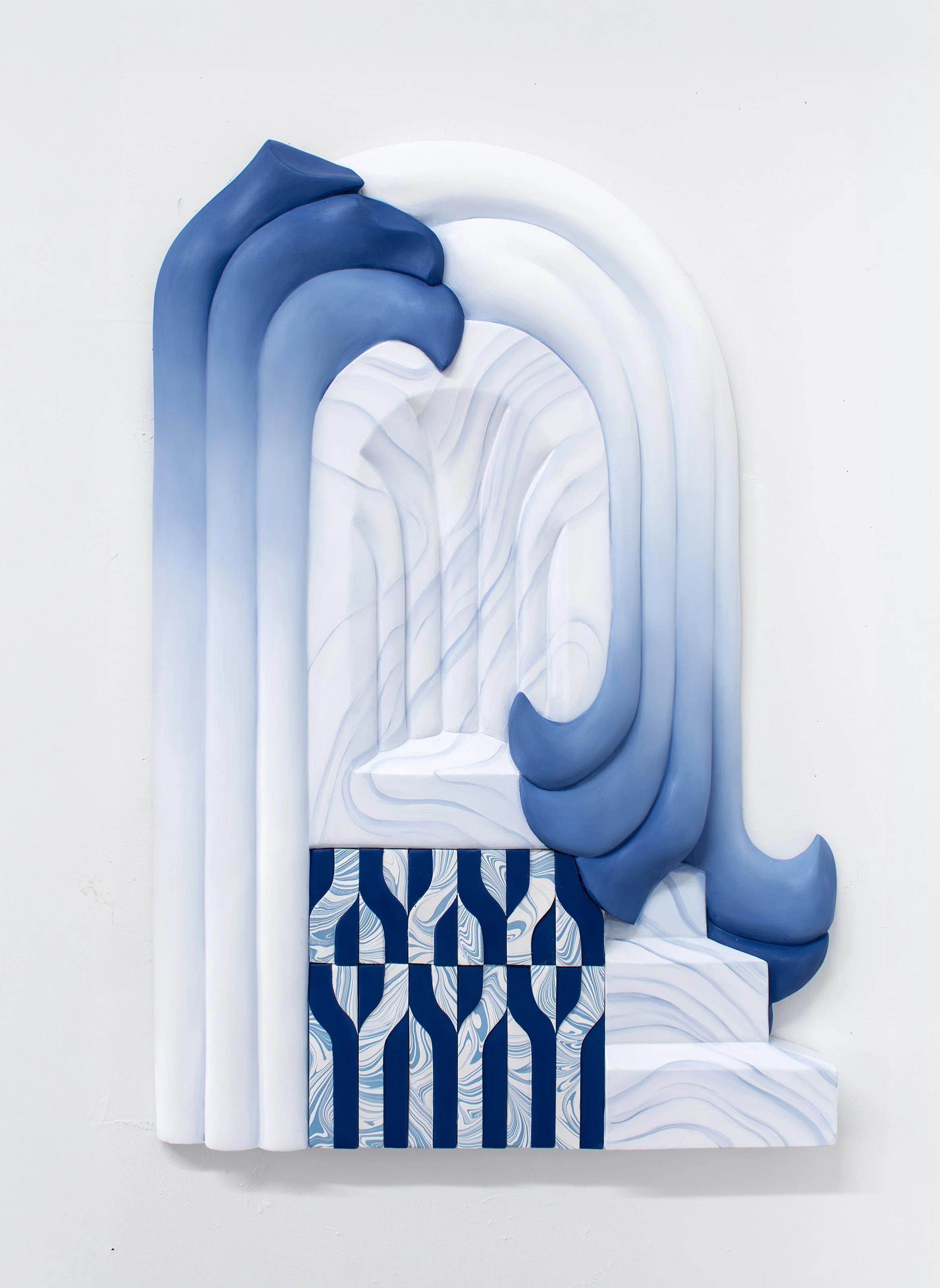 Scriptorium, 2025 oil paint, marble dust, hydrocal on carved panel 40 x 28 x 2 inches