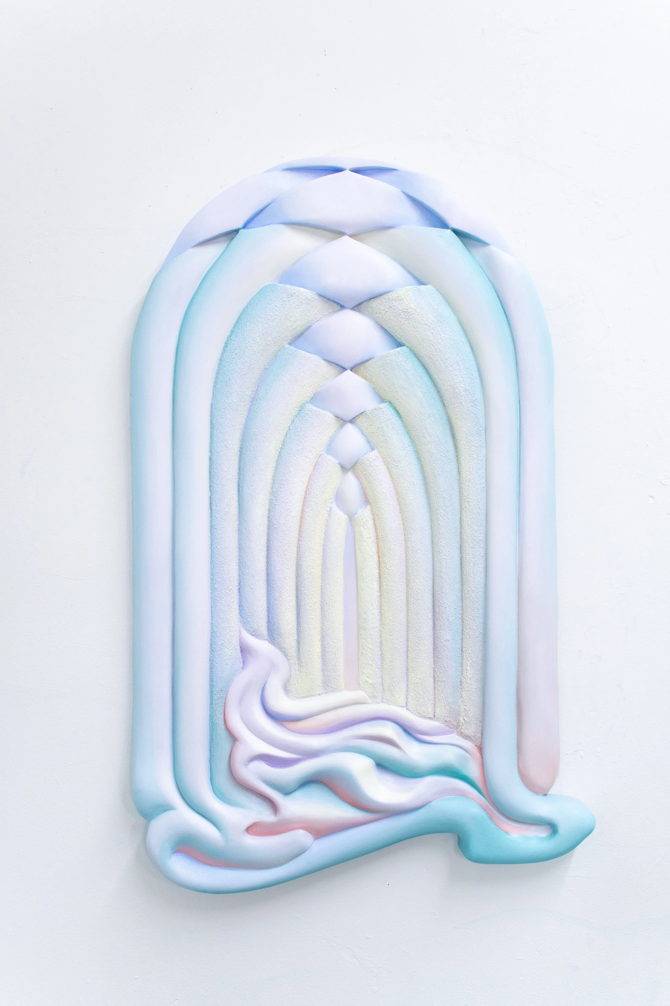 The Weeping Chamber, 2025
oil paint, marble dust on carved panel
38 x 24 x 2 inches