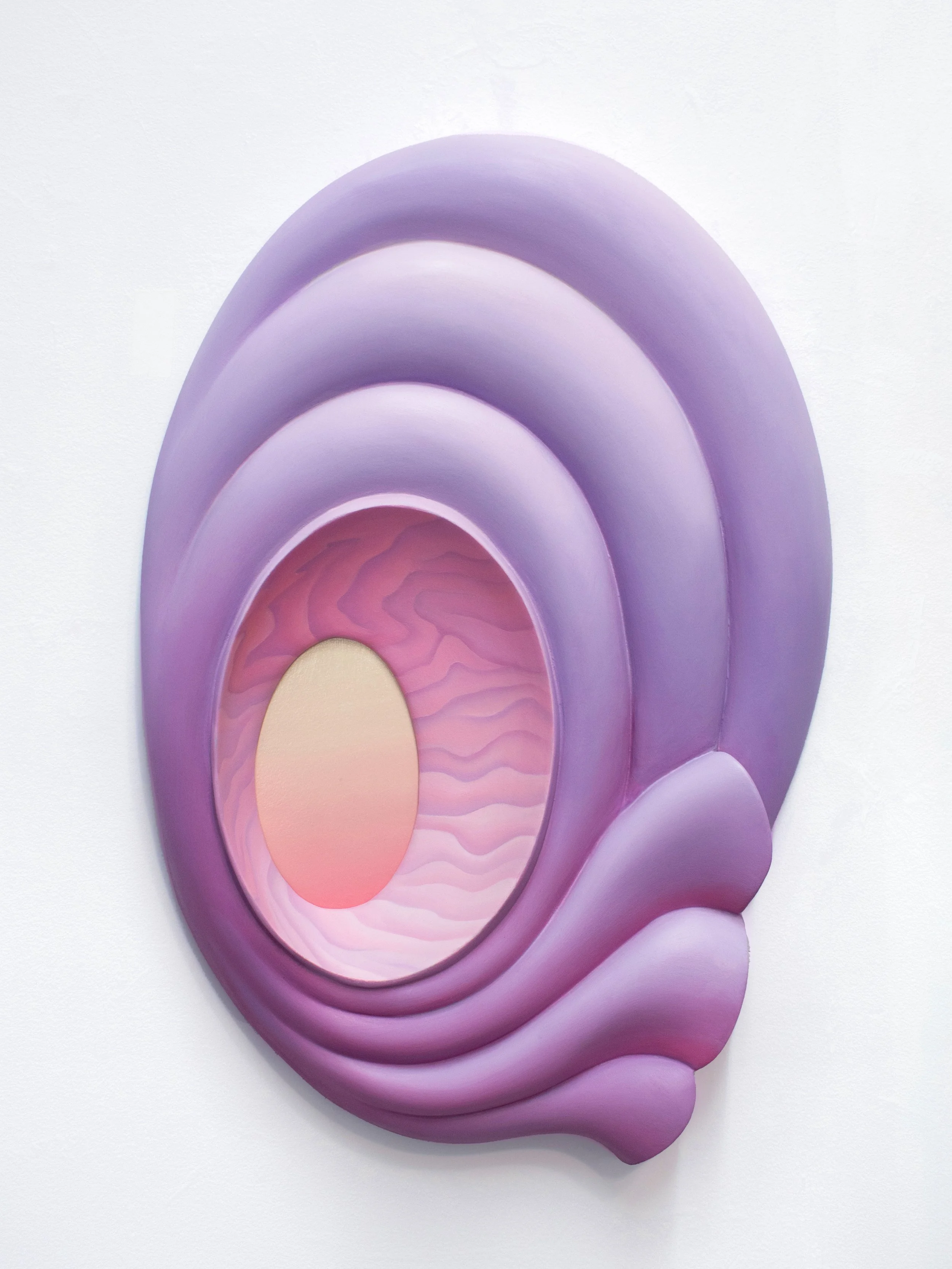 Aperture, 2026 
oil paint, marble dust on carved panel 
23.5 x 15 x 2 inches/ 60 x 38 x 5 cm