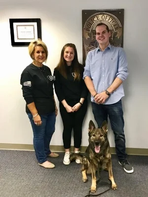 K9s of Valor Team Left to Right Toni, Courtney and Nate with University of Akron K9 Halo