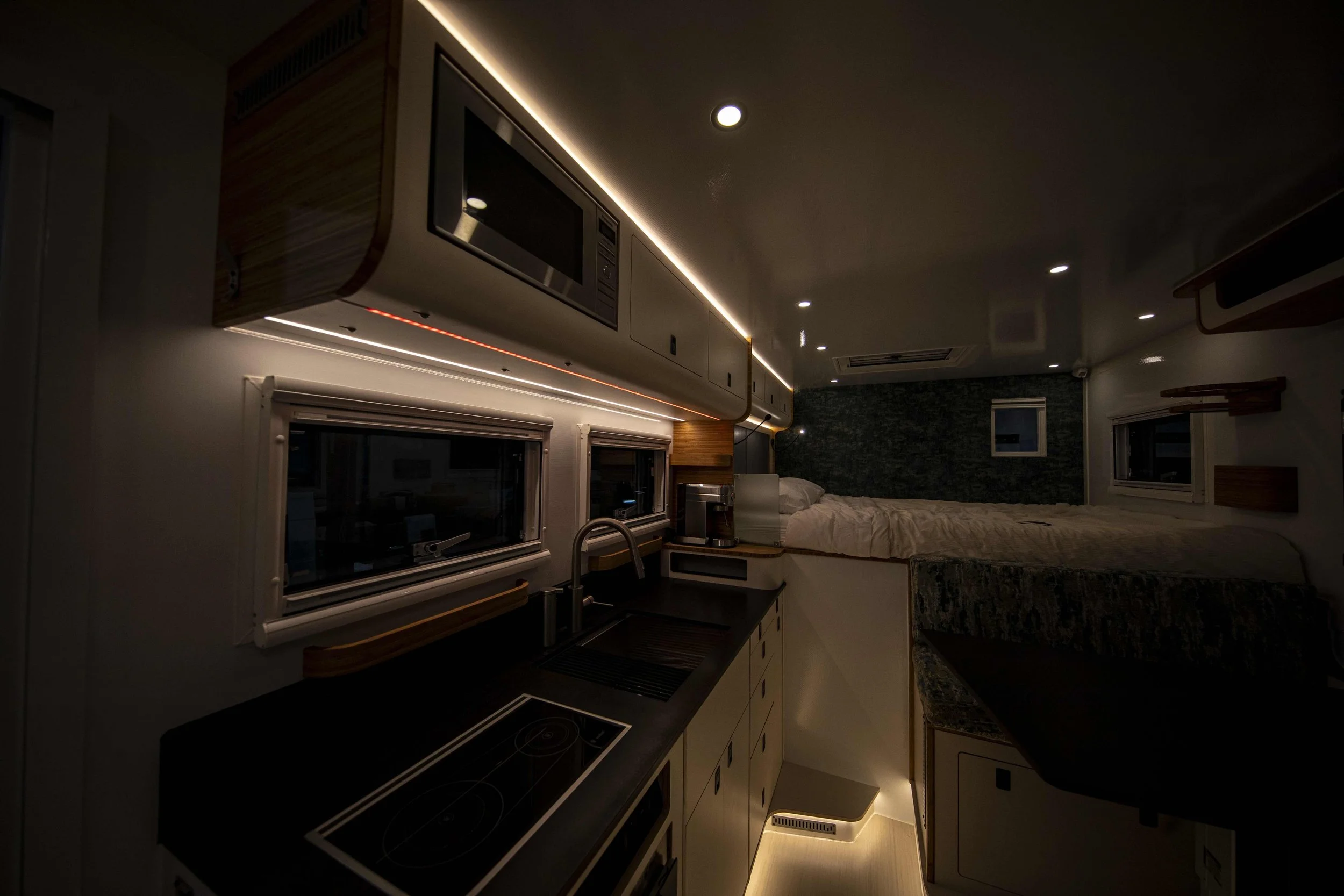 Interior lights of a custom expedition truck