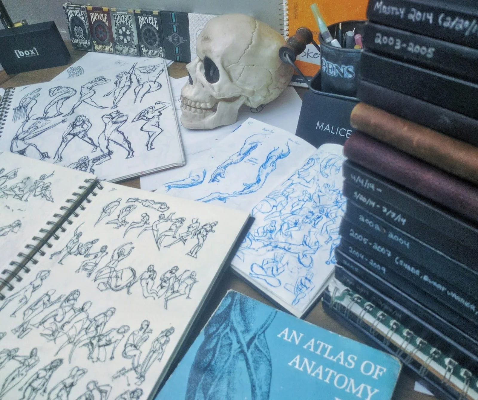 Originally unused sketchbooks 2003 - 2009 and Human anatomy studies 2014 - 2017