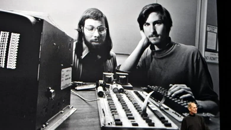 Steve Wozniak with Steve Jobs and one of the first Apple computers. Photo: Bloomberg