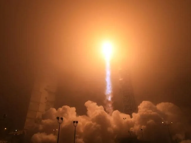 The NASA Insight spacecraft launches on May 5, 2018, from Vandenberg air force Base in California. Picture: AFP Source:AFP