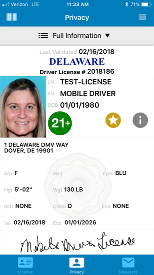 Image: Idemia Digital driver’s licenses such as this one are now being tested in a pilot study in Delaware.