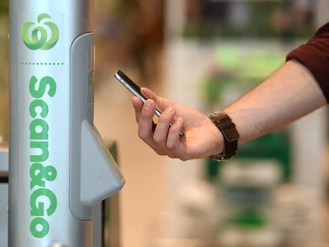 At the end of a shop, users simply tap off at the Scan & Go terminal. Picture: Dan Himbrechts Source:AAP