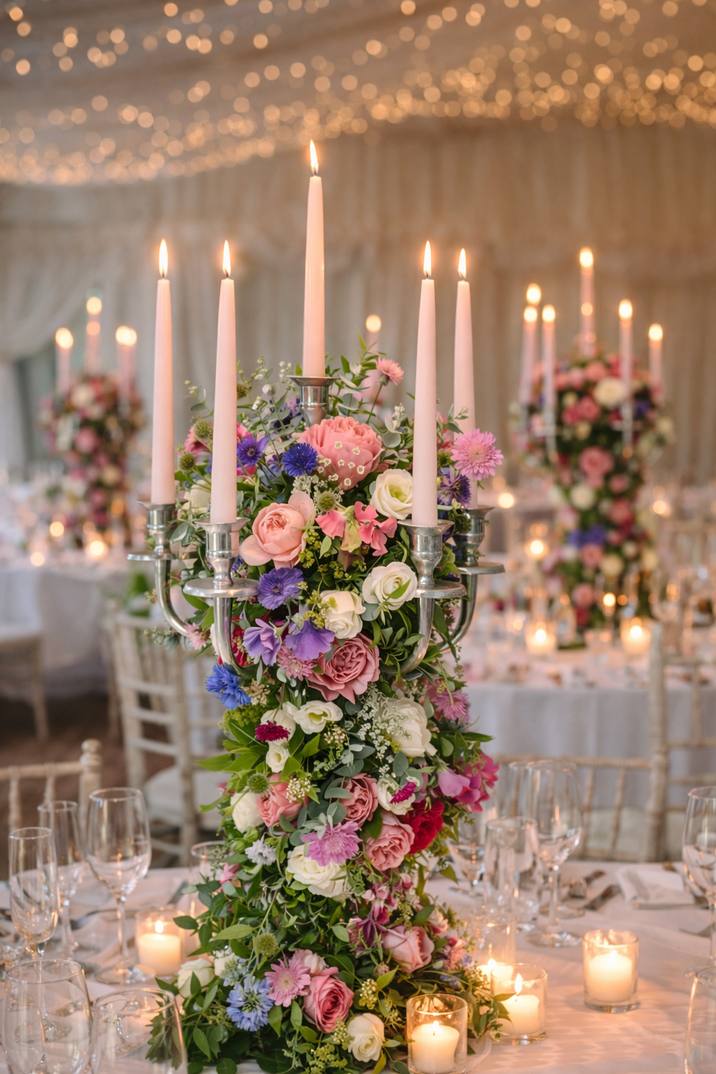 candelabra wedding table flowers
