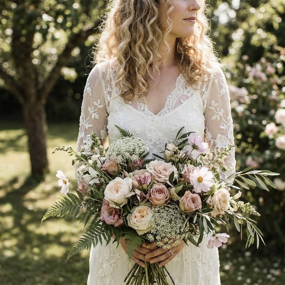 blush and mauve wedding bouquet