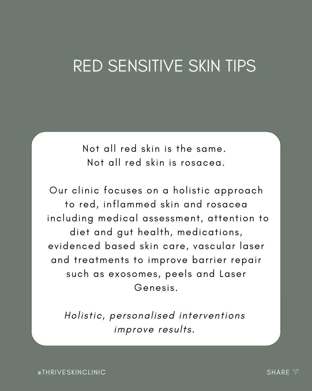 🍎 All red skin is not rosacea, and even if it is, not all rosacea is the same.

Redness &amp; Rosacea is complex - sometimes skin settles quickly with a change in home care, but often chronic rosacea is has an underlying inflammatory component that 