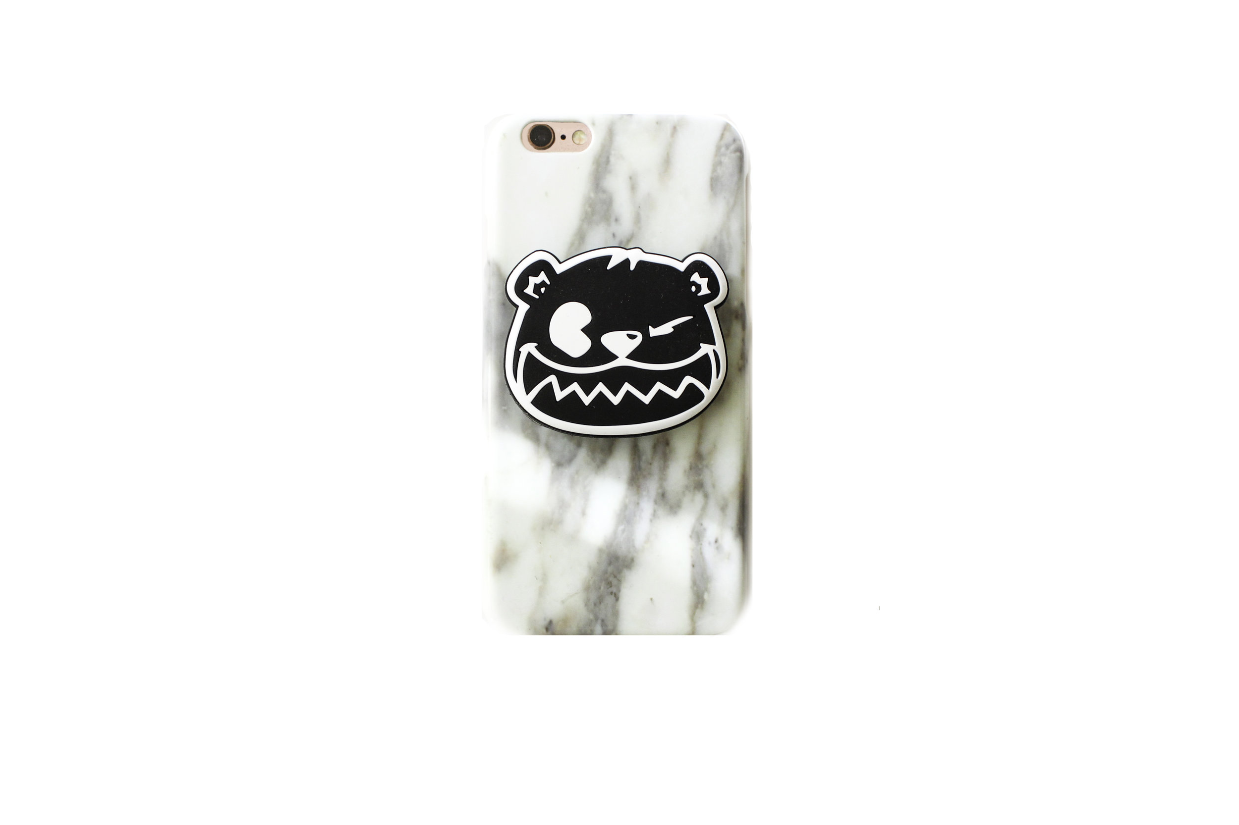 Pop socket with 'Boba Bear' logo, placed over marble iphone 6s case