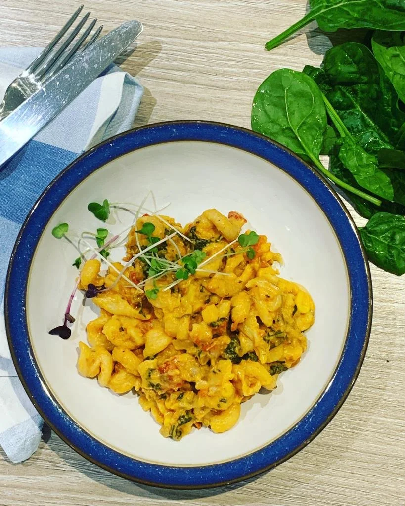 Venison Sausage Pasta with tomatoes and spinach