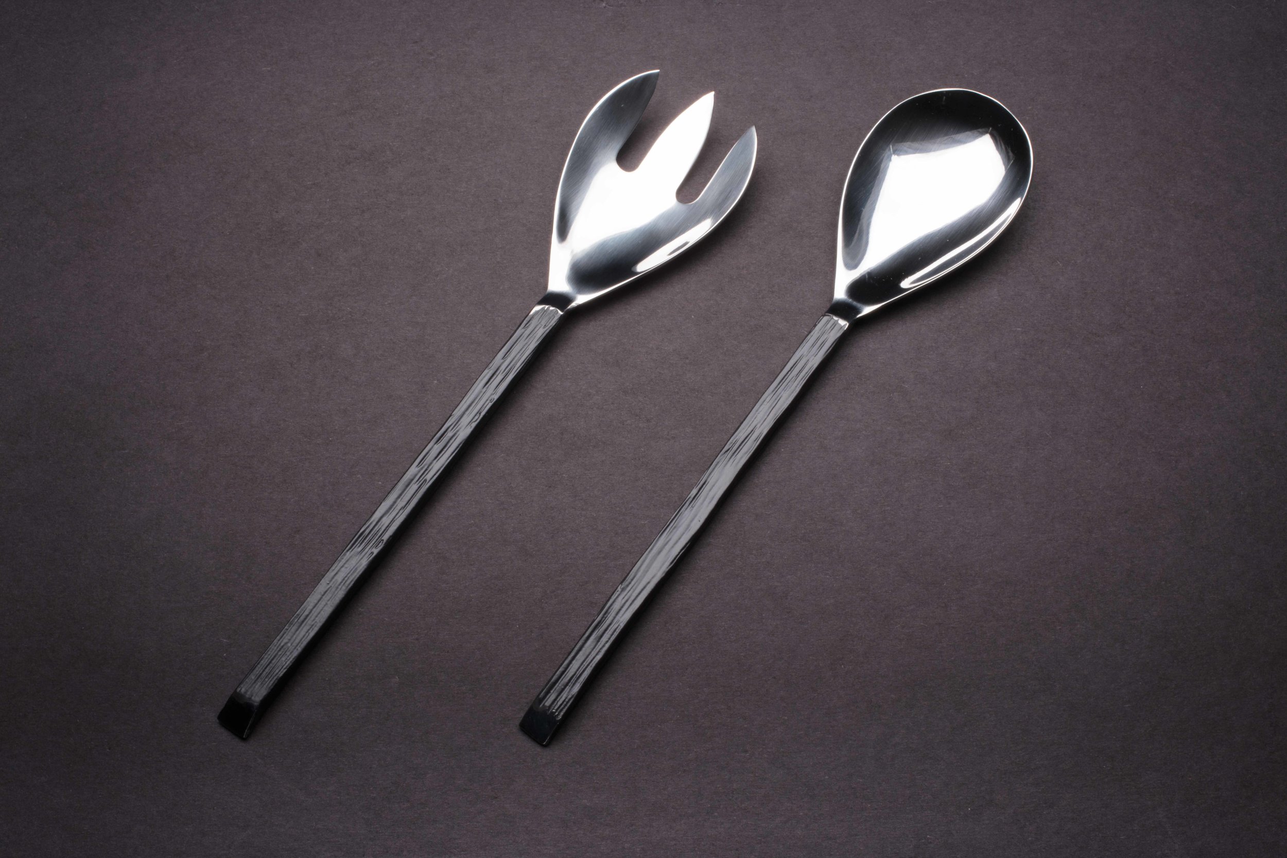 Rounded Serving Fork and Serving Spoon - Granite Handled