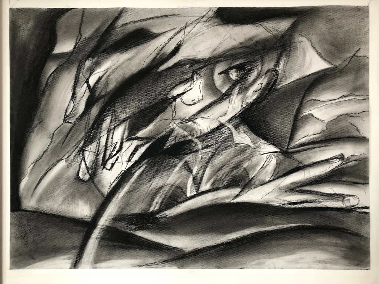 'I Am Like the Desert Owl' - charcoal drawing.