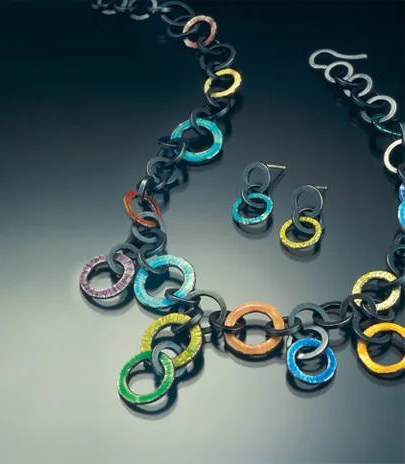 Sterling silver, fine silver, vitreous enamel, fresh water pearls(available in different colors)