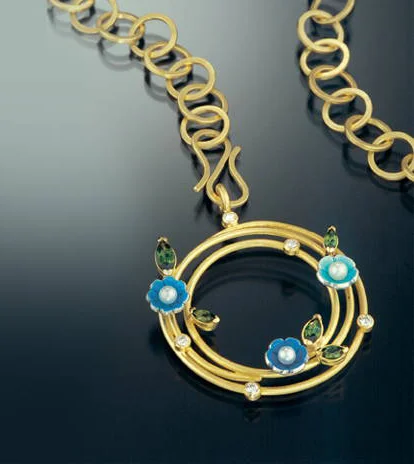 Sterling silver, fine silver, vitreous enamel, fresh water pearls(available in different colors)