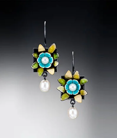 Sterling silver, fine silver, vitreous enamel, fresh water pearls(available in different colors)