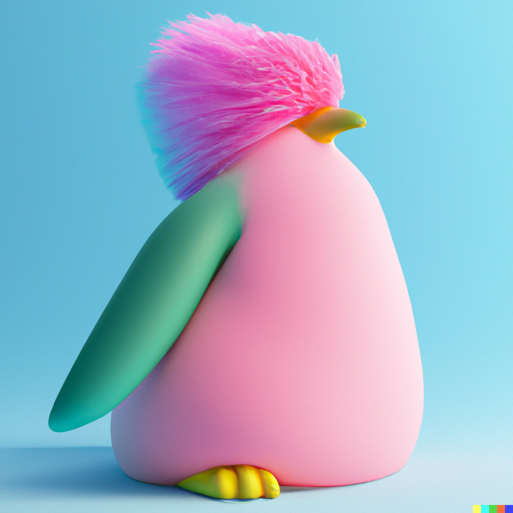 DALL·E 2023-01-30 12.23.12 - pink fluffy pinguin  , fauvism, abstract colorful sculpture, Cubism, 3d geometric clay body illustration , fluffy, realistic hair 3d space in pearl,pi.png