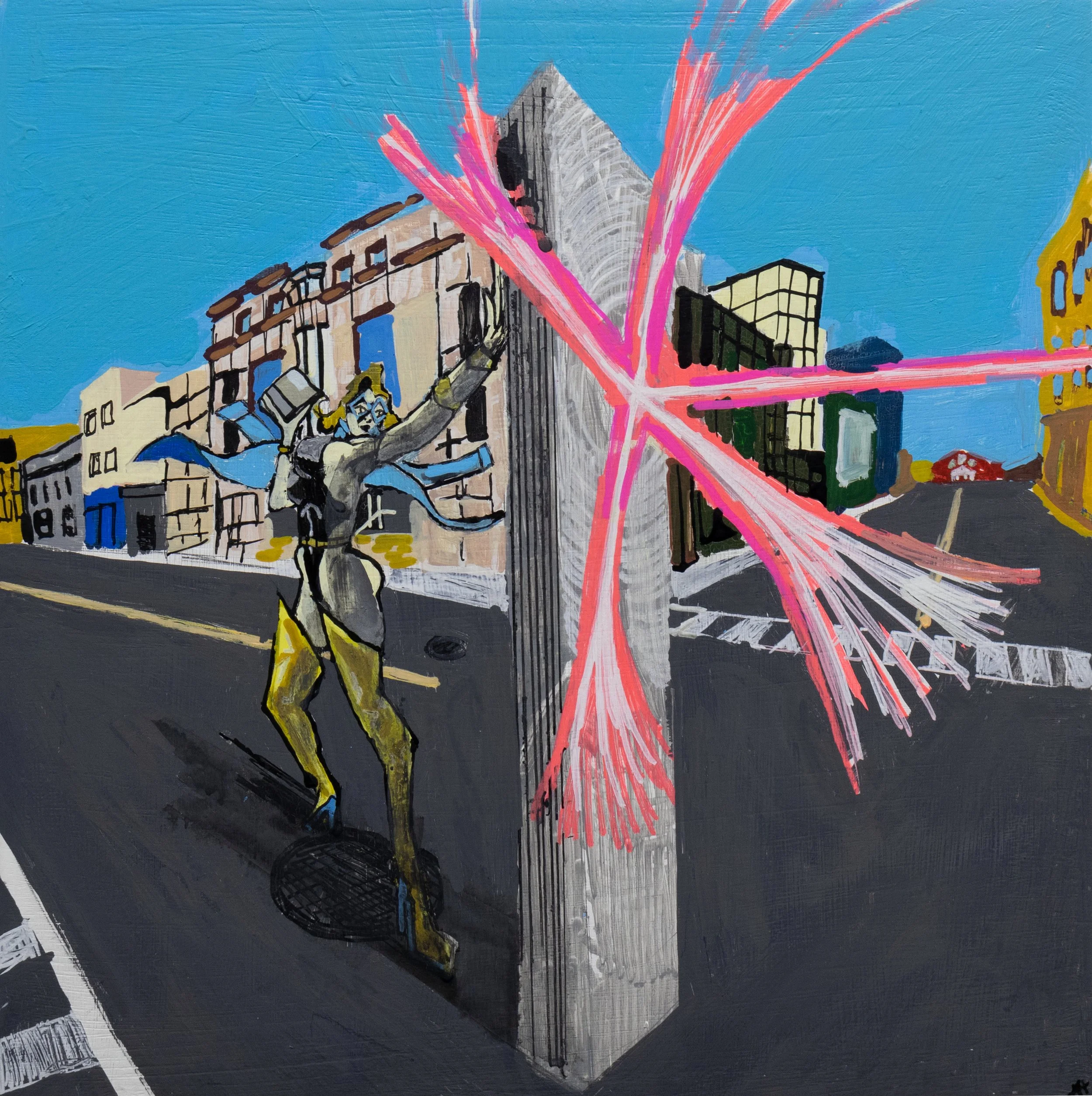 “Substantial save”  12”x12” mixed media on wood panel  available for purchase at Matilda Swanson Galleries   https://www.matildaswansongallery.com/adam-vanderheide.html  
