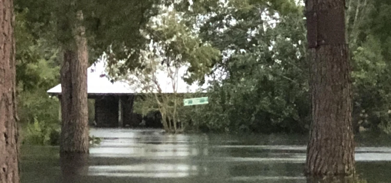 Flood waters have yet to recede in Conway, SC, delaying the start of any reconstruction work.