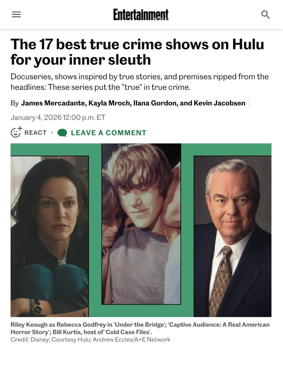 As we look forward to a new year, it never hurts to look back... HT to @entertainmentweekly for naming Captive Audience as one of the best True Crime shows on @hulu.