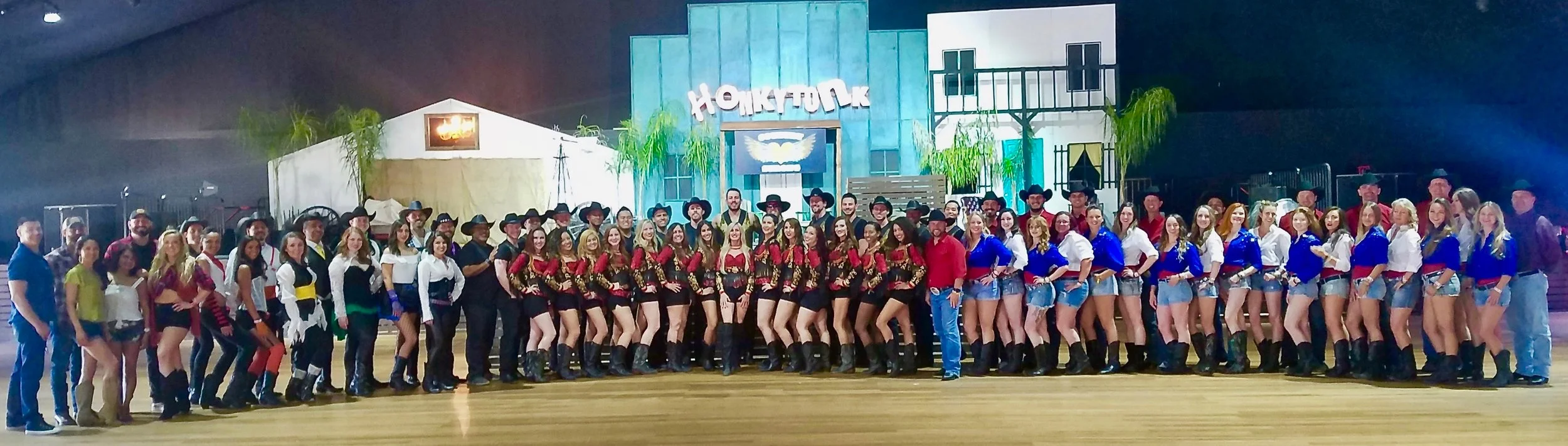 ALL PERFORMANCE GROUPS FROM THE “HONKEYTONK’ DANCE TENT - STAGECOACH 2019 INCLUDING (FROM LEFT TO RIGHT) WEST COAST SWINGERS, YOUR BELOVED LA WRANGLERS, THE HONKEYTONK LINE DANCE CREW PICTURED IN RED AND BLACK AND “SOCALI COMFORT” IN RED, WHITE AND BLUE