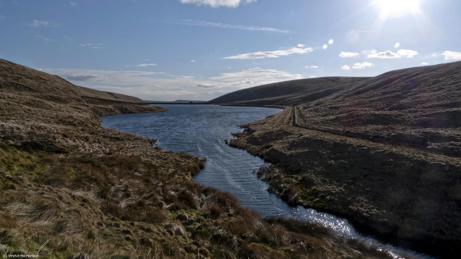 Readycon Dean reservoir showing the thin entry channel of what eventually becomes the River Tame