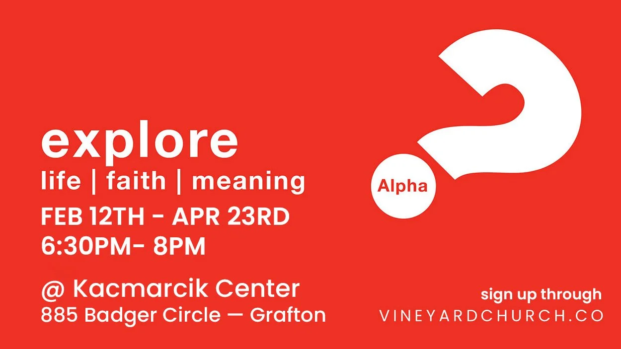 Alpha is an opportunity to explore life's big questions! The Alpha Course is a series of conversations focused on questions of life, faith, and meaning. It&rsquo;s a place to talk about what it means to follow Jesus with others. Each session includes