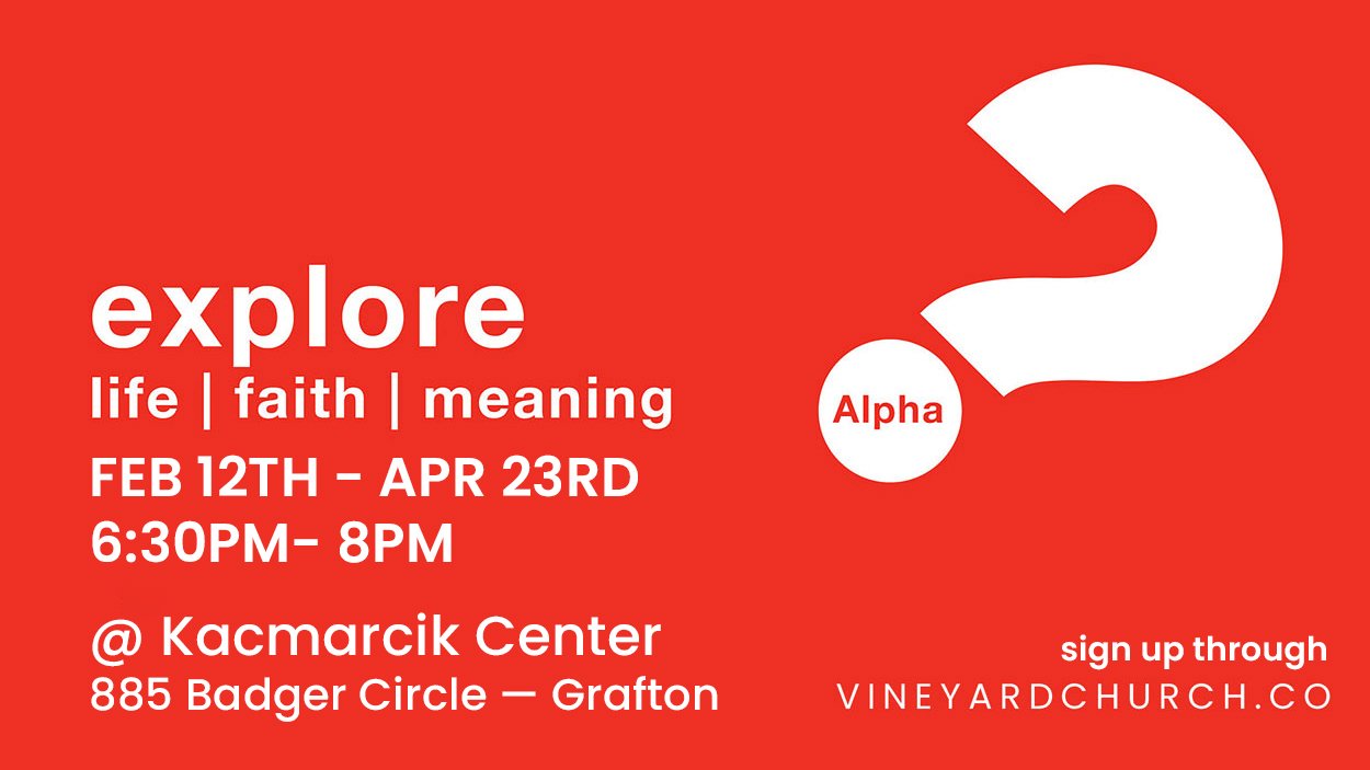 Alpha is an opportunity to explore life's big questions! The Alpha Course is a series of conversations focused on questions of life, faith, and meaning. It&rsquo;s a place to talk about what it means to follow Jesus with others. Each session includes