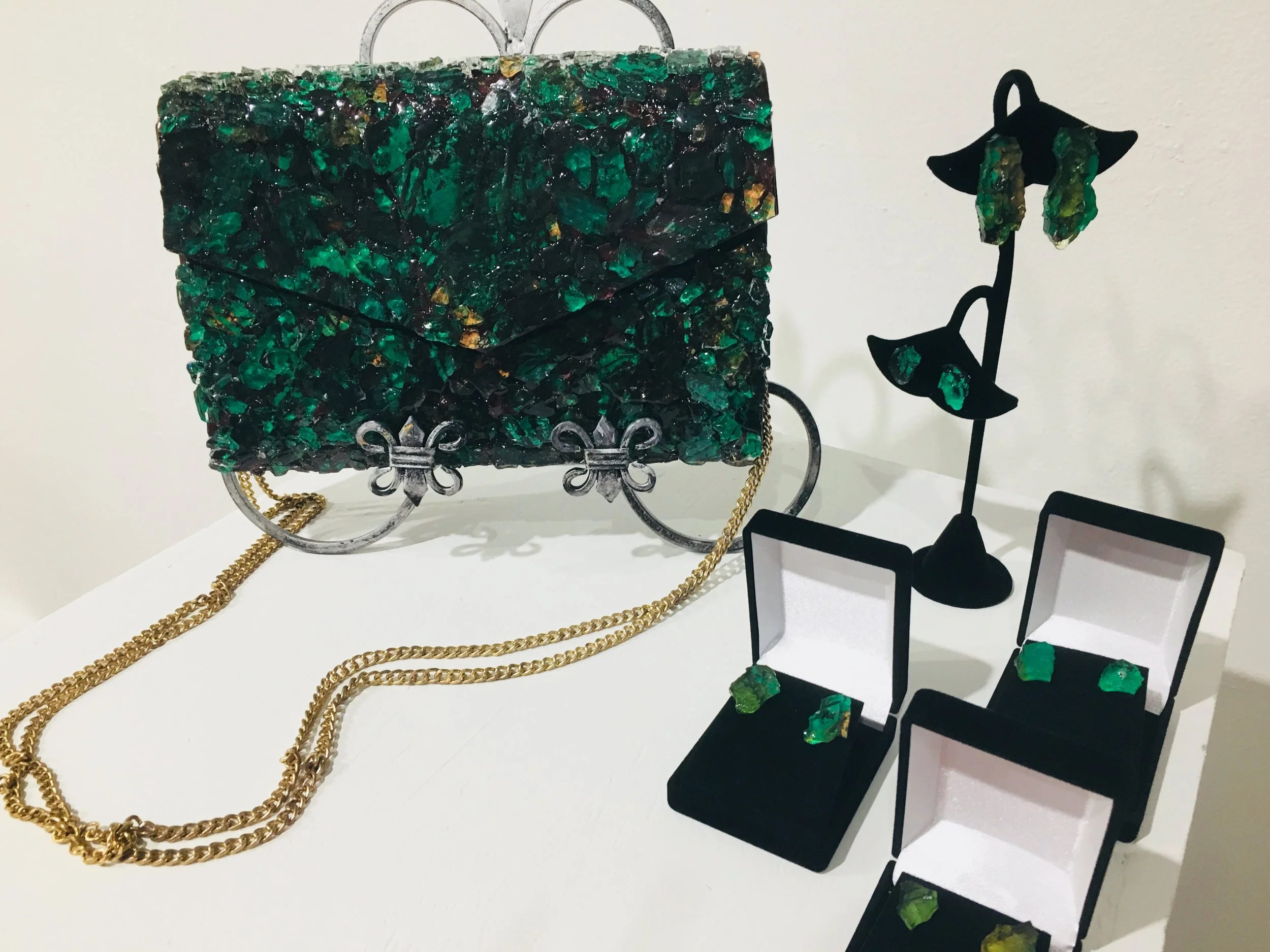 "My Richard Gere" 2018 Tempered Glass over Italian lamb skin leather Clutch 5inch x 9 inch $1,100.00 USD + Postage