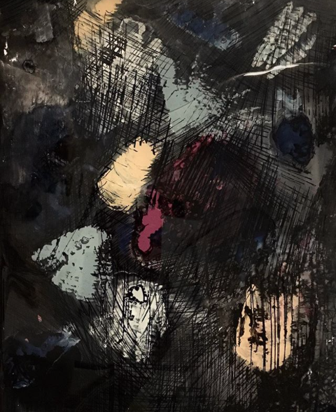 "Over and Under" 2018 8in x 12in acrylic, watercolor, glass, resin, framed 2018 $170.00 USD +Postage SOLD