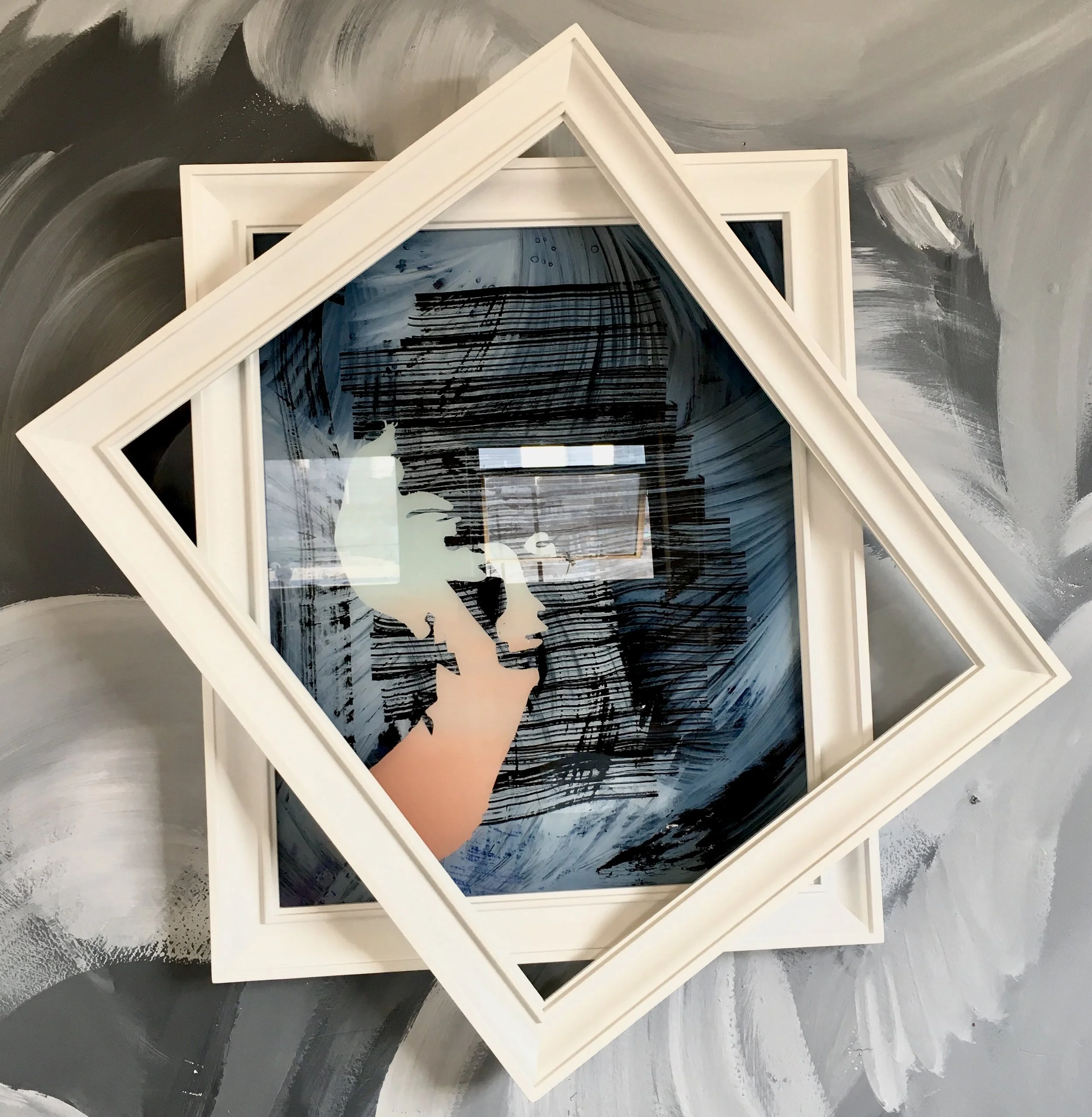 "Venus Bizarre" 2019 12"x 18" double frame, acrylic, watercolor, on glass $700.00 USD+ Postage