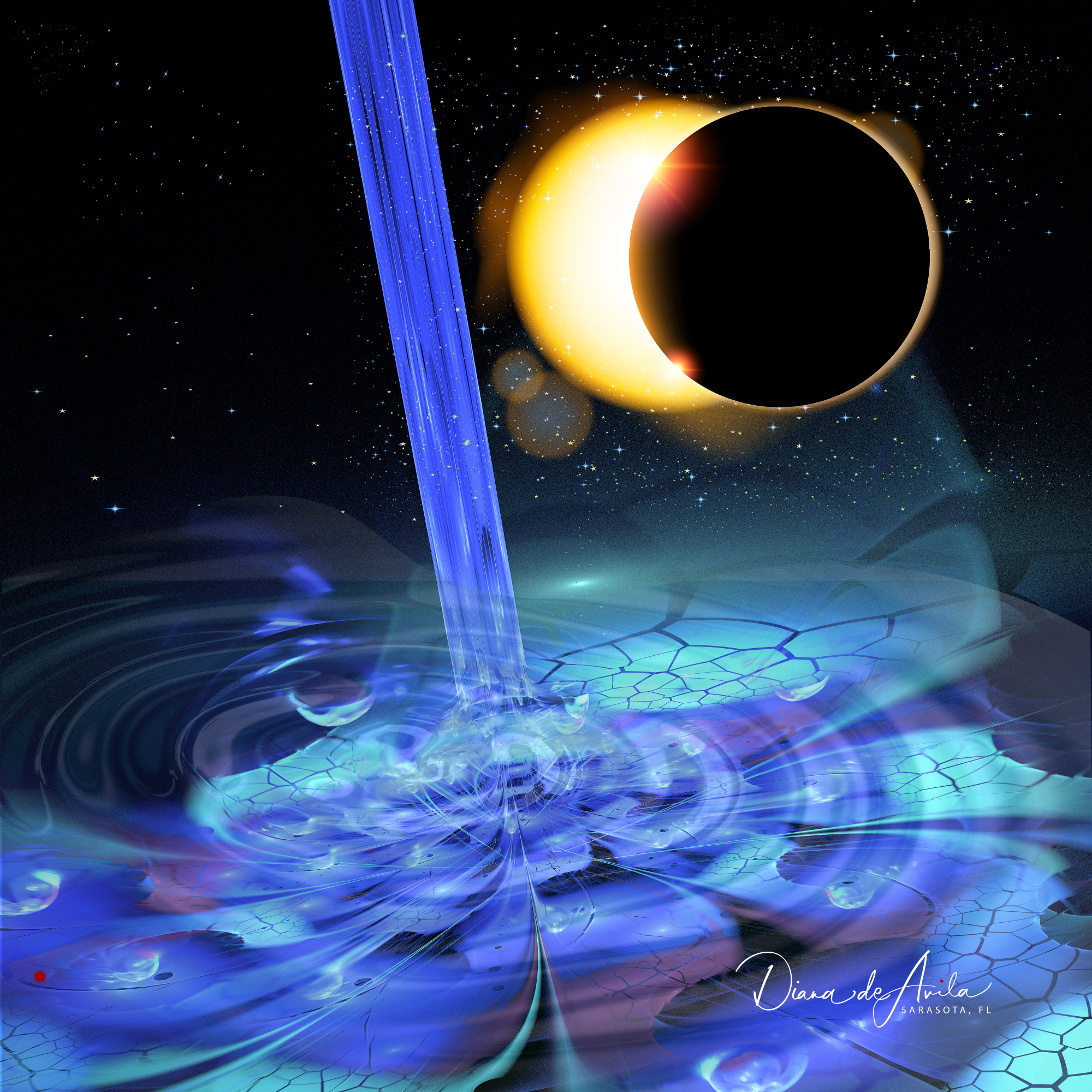 “Fountain of Youth” a Fractal manipulation with a sci-fi galactic feel to it.